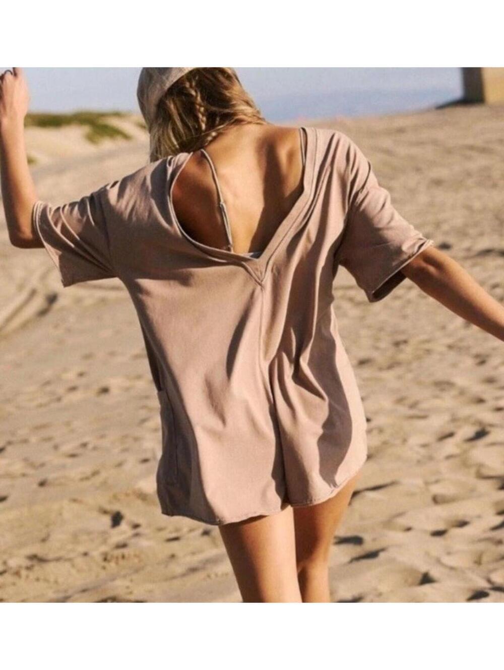 $60 FP Free People Movement Women's Hot Shot Tee Romper Mocha Latte Large NWT - Picture 2 of 6